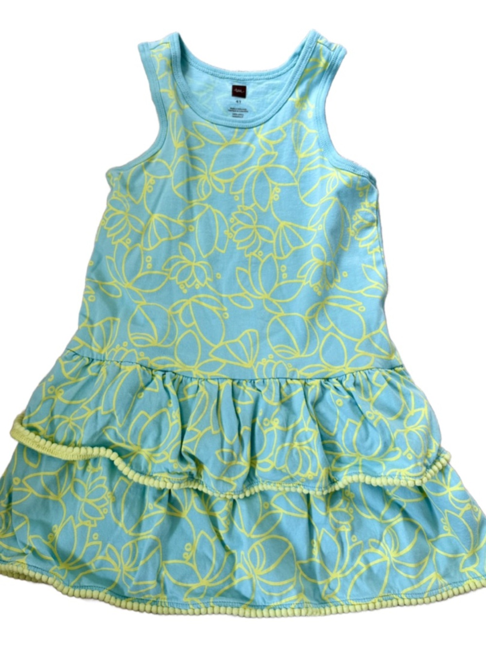 Tea Collection Aqua Tank Dress with Yellow Floral Motif